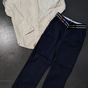 White Shirt and Navy Pants with Belt